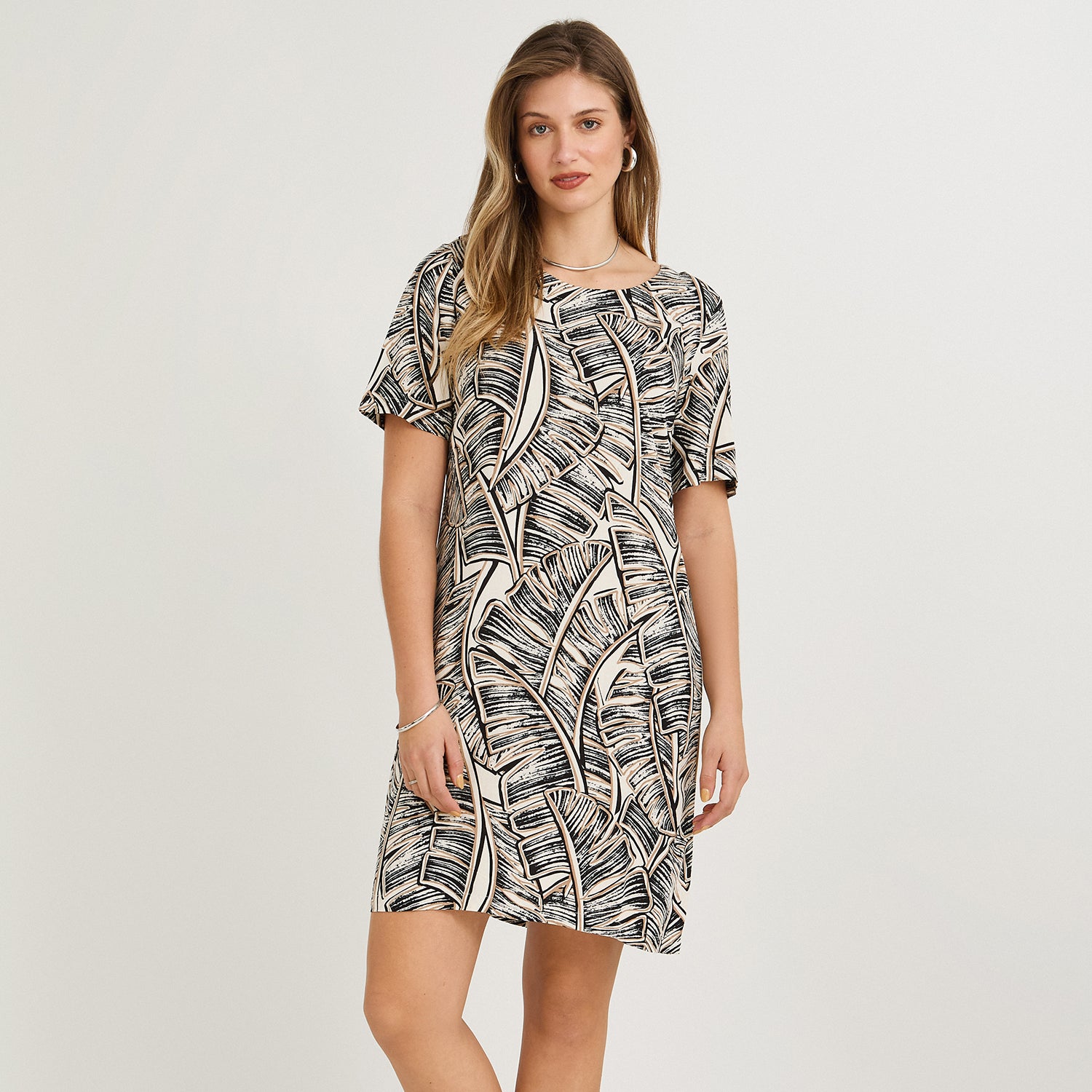 Vestido Corto Estampado Crudo